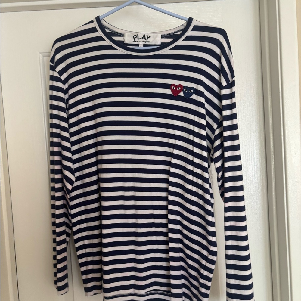 Comme des Garçons PLAY Navy and White Striped Tee